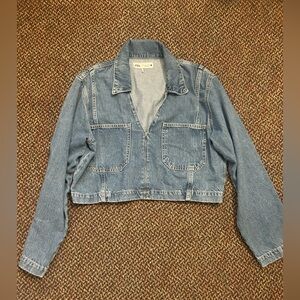 Zara Light Blue V Neck Denim Cropped Top/Jacket Size L